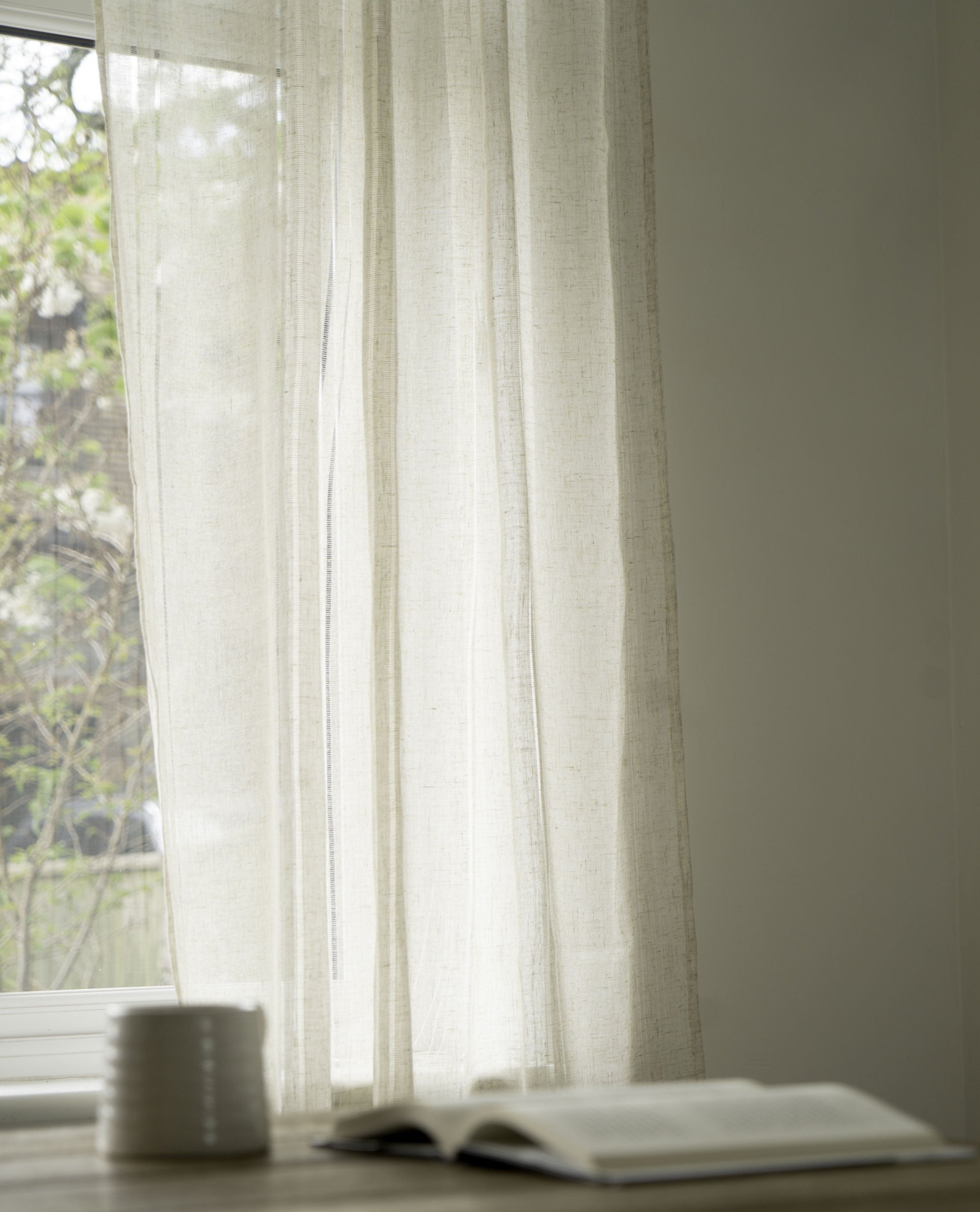 Calm Ladder Stitch Natural Linen Look Voile Panel - 140cm x 229cm (55